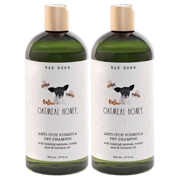 Rae Dunn Anti-Itch Formula Dog Shampoo, Oatmeal Honey Pet Shampoo for Dog Grooming, 2-Pack