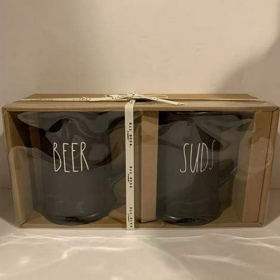 Rae Dunn BEER & SUDS Mug Cup Set of 2 - Black ceramic