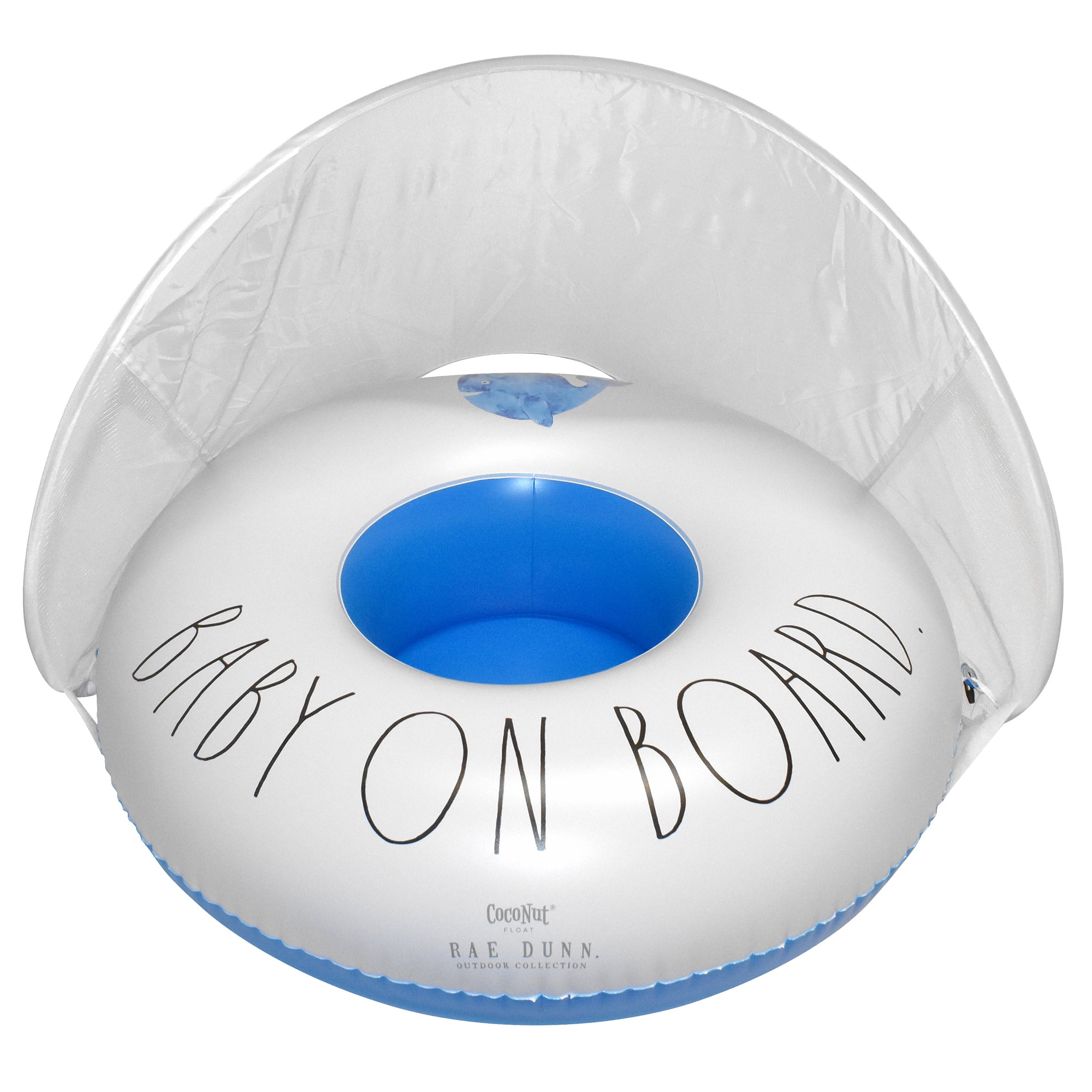 Rae Dunn: Baby On Board -Toddler Float W/ Canopy, 27" Inflatable Water Ring, CocoNut Float, Removable Canopy, Age 18mo+