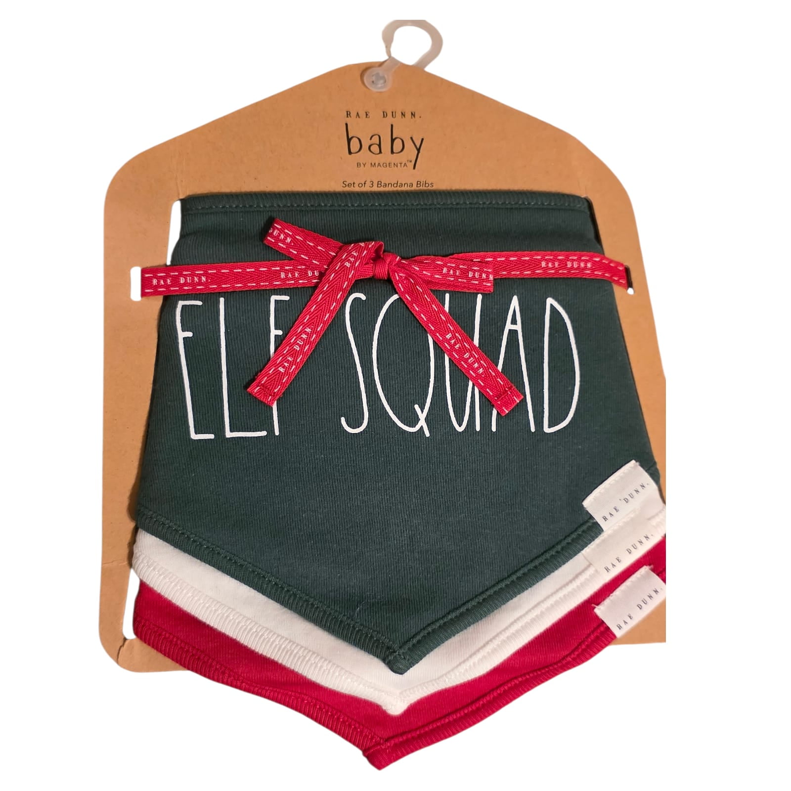 Rae Dunn Bandana Bibs 3-Pack “Elf Squad” “Santa’s Little Helper” “Jingle Bells”