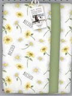 Rae Dunn Blessed Flower Kitchen Towel, White & Green, 3 Pack Set, 16" x 26"