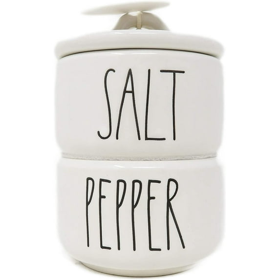 Rae Dunn By Magenta 2 Piece SALT & PEPPER Stacking Ceramic LL Salt & Pepper Cellars Set, Rae Dunn by Magenta By Brand Rae Dunn