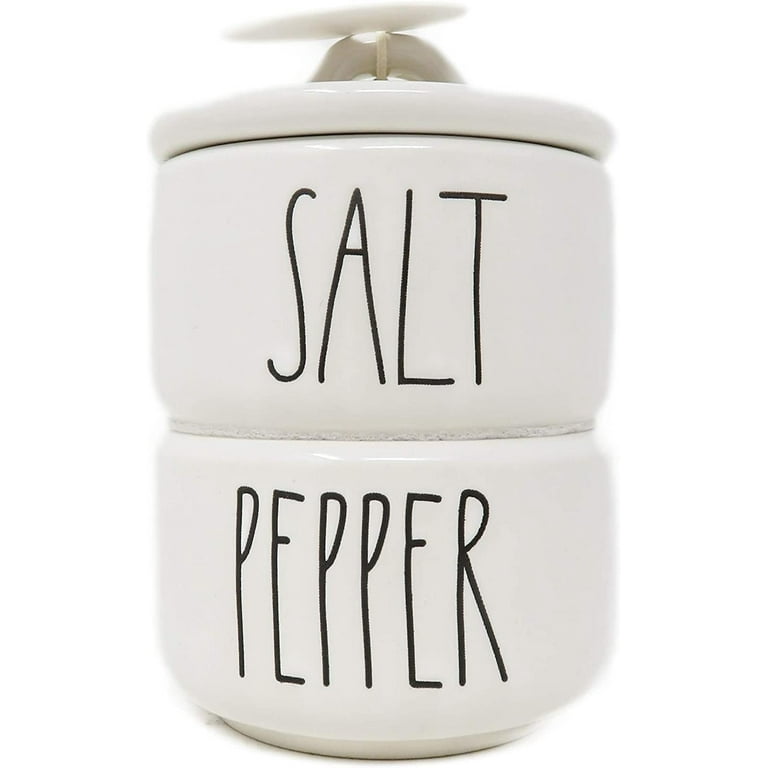 Rae Dunn By Magenta 2 Piece SALT & PEPPER Stacking Ceramic LL Salt