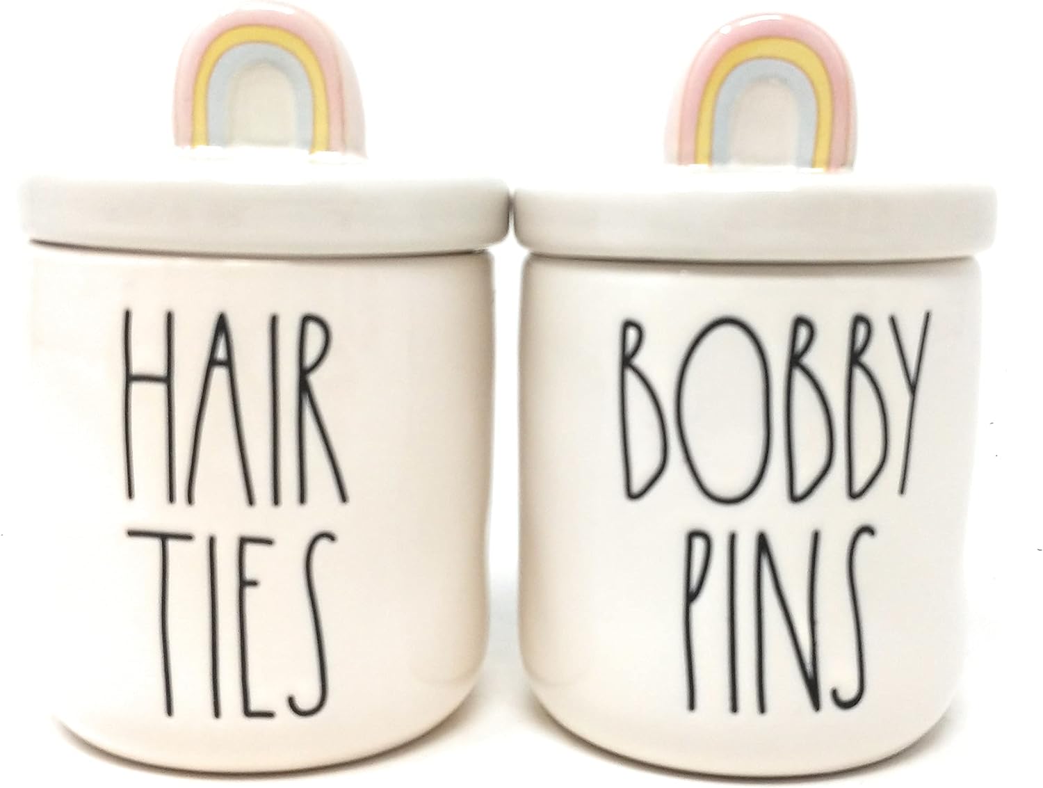 Rae Dunn By Magenta LL HAIR TIES And BOBBY PINS Jar Set With Rainbow