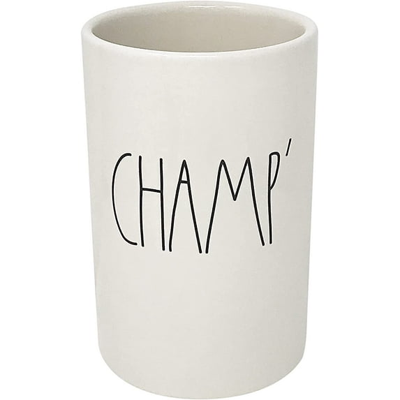 Rae Dunn CHAMP' Ceramic Ivory Wine or Champagne Chiller Black LL Letters Kitchen Bartop