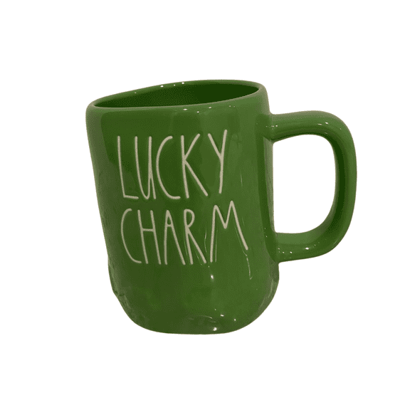 Rae Dunn Ceramic Mug, Green Coffee Mug with Lucky Charm Print, Artisan Style Tea Cup