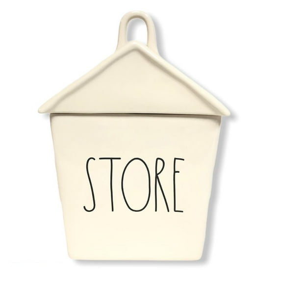 Rae Dunn Ceramic STORE LL Black Birdhouse White Cookie Jar Canister