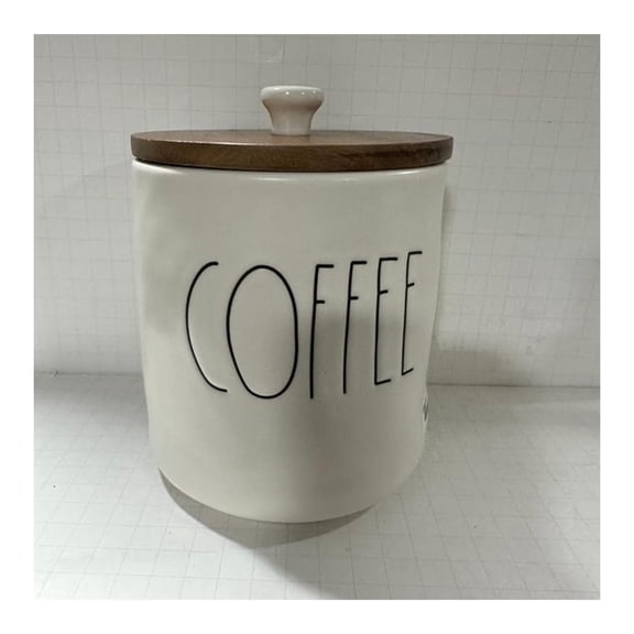 Rae Dunn Coffee Cellar with Wood Lid - 6 Inch Ceramic Canister - Farmhouse Kitchen Storage - Decorative Coffee Container - Gift for Coffee Lovers