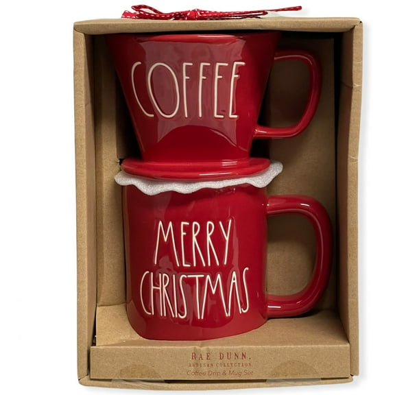 Rae Dunn Coffee Pour Over Drip MERRY CHRISTMAS Mug Gift Set