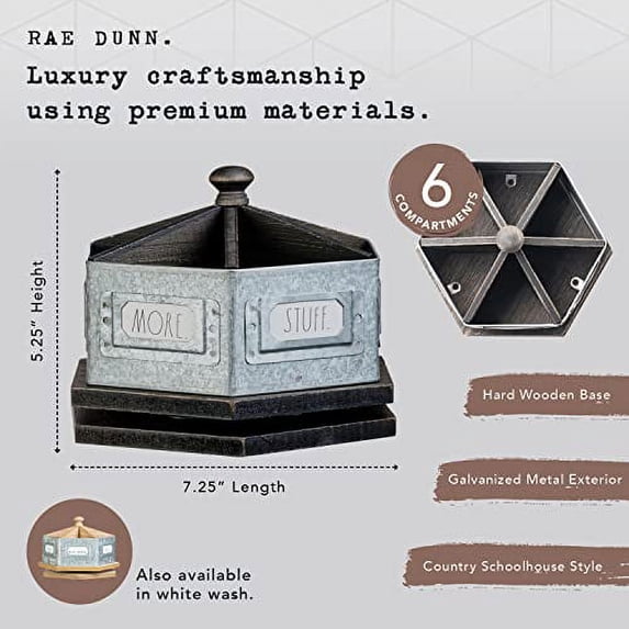Rae Dunn by Designstyles Rotating Decorative Organizer - Steel Desktop Stationary Spinner Holder - 6 Compartment Table, Dresser and Counter Top Pen and Pencil Cup - Office, Home and Art Supplies