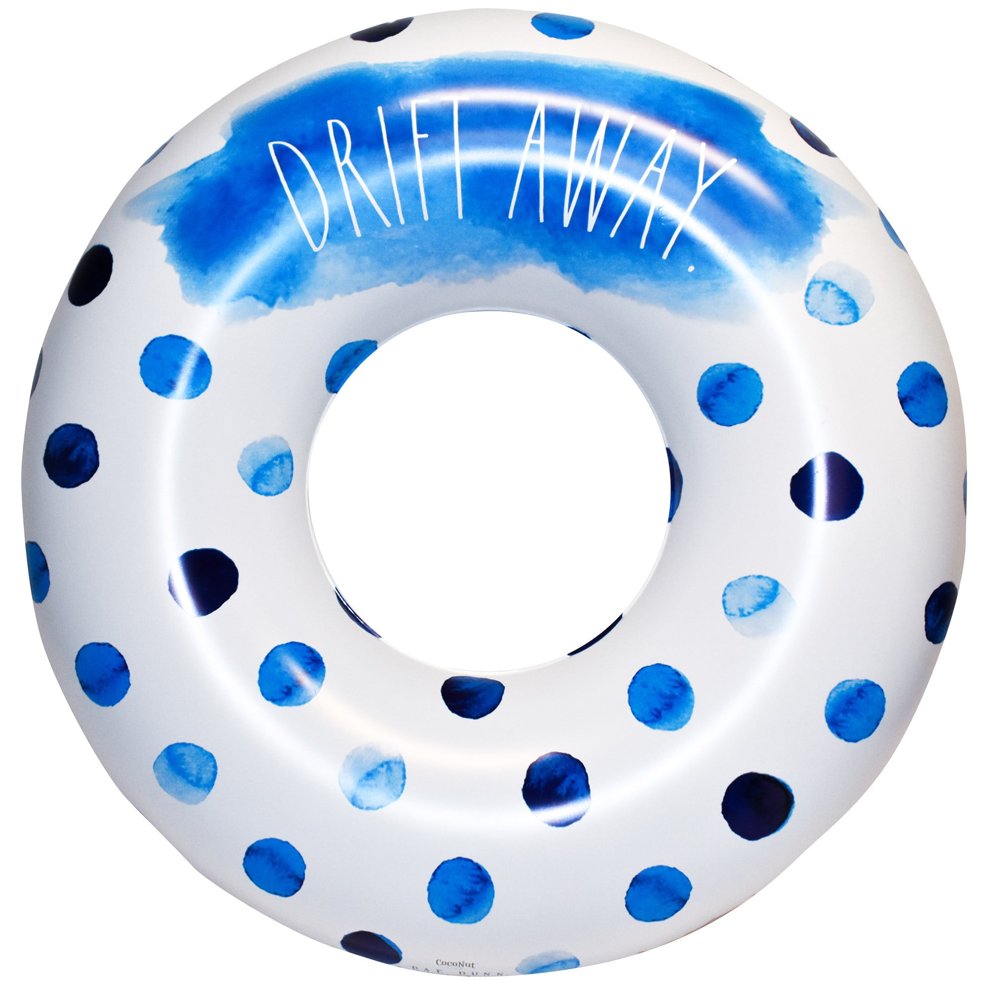 Rae Dunn: Drift Away 48" Ring Float - Indigo Polka Dot Inflatable Jumbo Pool Tube, CocoNut Float, Anti-Leak, Age 8+