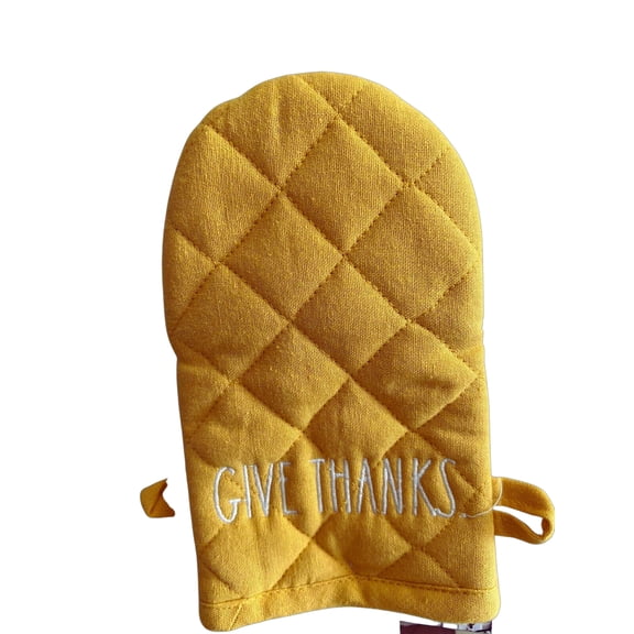 Rae Dunn GIVE THANKS Gold with White LL Letters Mini Mitts 100% Cotton 5" X 8.5" Kitchen