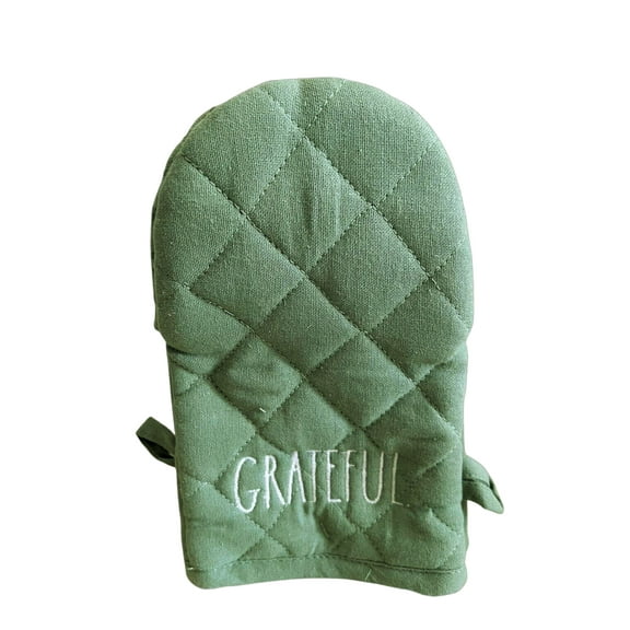 Rae Dunn GRATEFUL in White LL Letters Olive Green Mini Mitts 100% Cotton