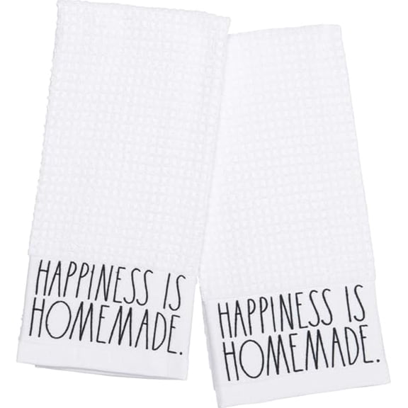 Rae Dunn Happiness is Homemade Kitchen Tea Towels 100% cotton Set Waffle weave