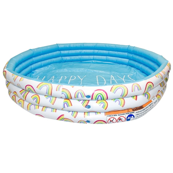Rae Dunn: Happy Days Aqua Rainbow- 46" Mini Pool, CocoNut Float, Outdoor Inflatable Water Kiddie Pool, Kids Ages 5+