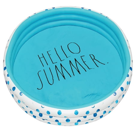 Rae Dunn: Hello Summer Aqua Poka Dots -46" Mini Pool, CocoNut Float, Outdoor Inflatable Water Kiddie Pool, Kids Ages 5+