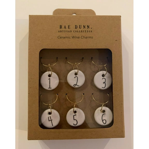 Rae Dunn Ivory Ceramic Wine Charms #1 2 3 4 5 6