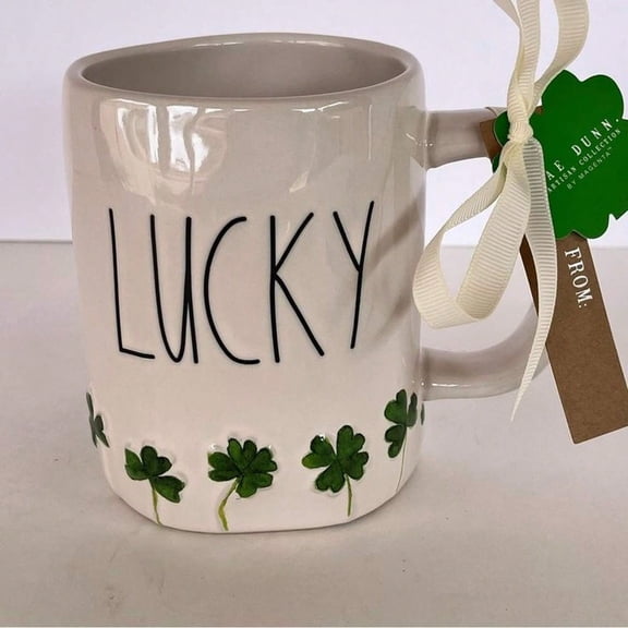 Rae Dunn Kitchen _ Nwt Rae Dunn Lucky Mug With Four Leaf Clover Border Spring 2025 Coffee Mug _ Color_ Green_White _ Size_ Os