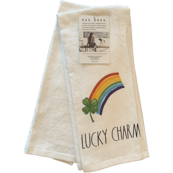 Rae Dunn Kitchen Towels, Lucky Charm, Rainbow & Shamrock, Set of 2