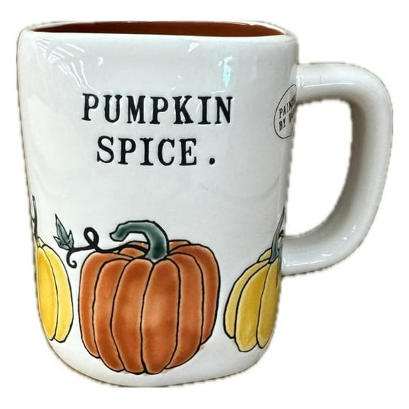 Rae Dunn Pumpkin Spice Mug - Fall Ceramic Coffee Tea Cup - Artisan Collection - White Harvest Mug with Hand-Painted Design