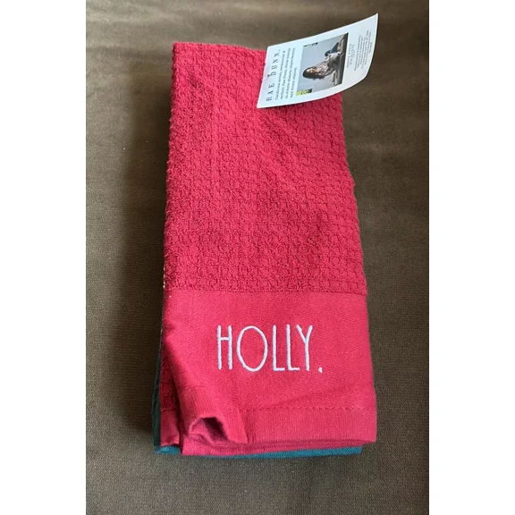 Rae Dunn Red Holly Green Jolly White Christmas Set of 3 Kitchen Towels 16"x 26"