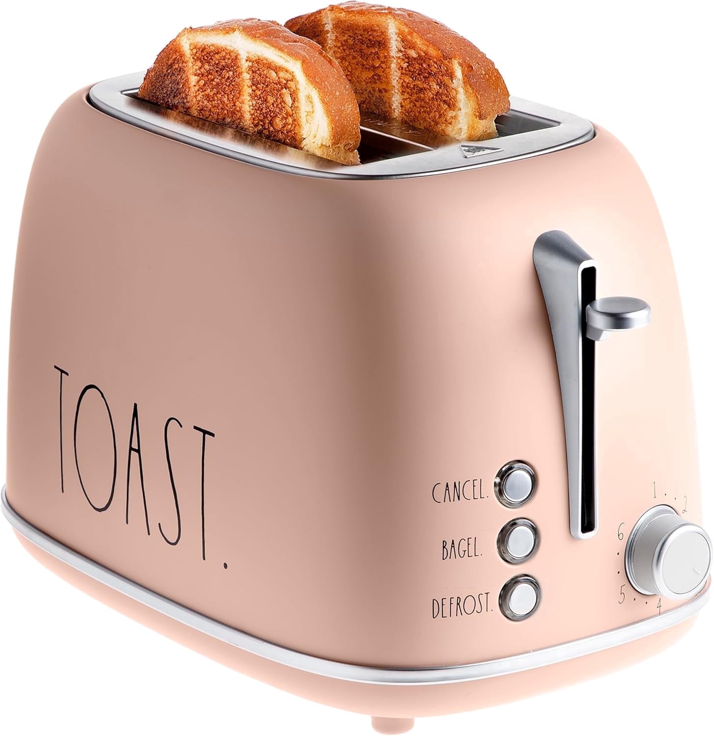 COOK WITH COLOR Retro Rounded 2 Slice Toaster, Stainless Steel Toaster with Wide Slots and 6 Browning Levels, Blush