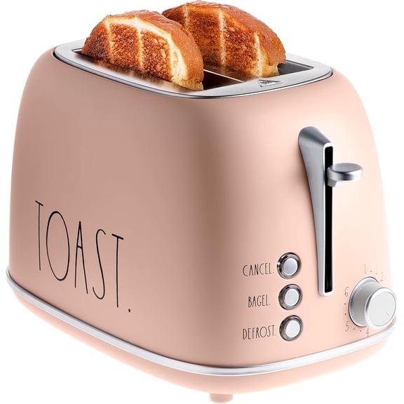 COOK WITH COLOR Retro Rounded 2 Slice Toaster, Stainless Steel Toaster with Wide Slots and 6 Browning Levels, Blush