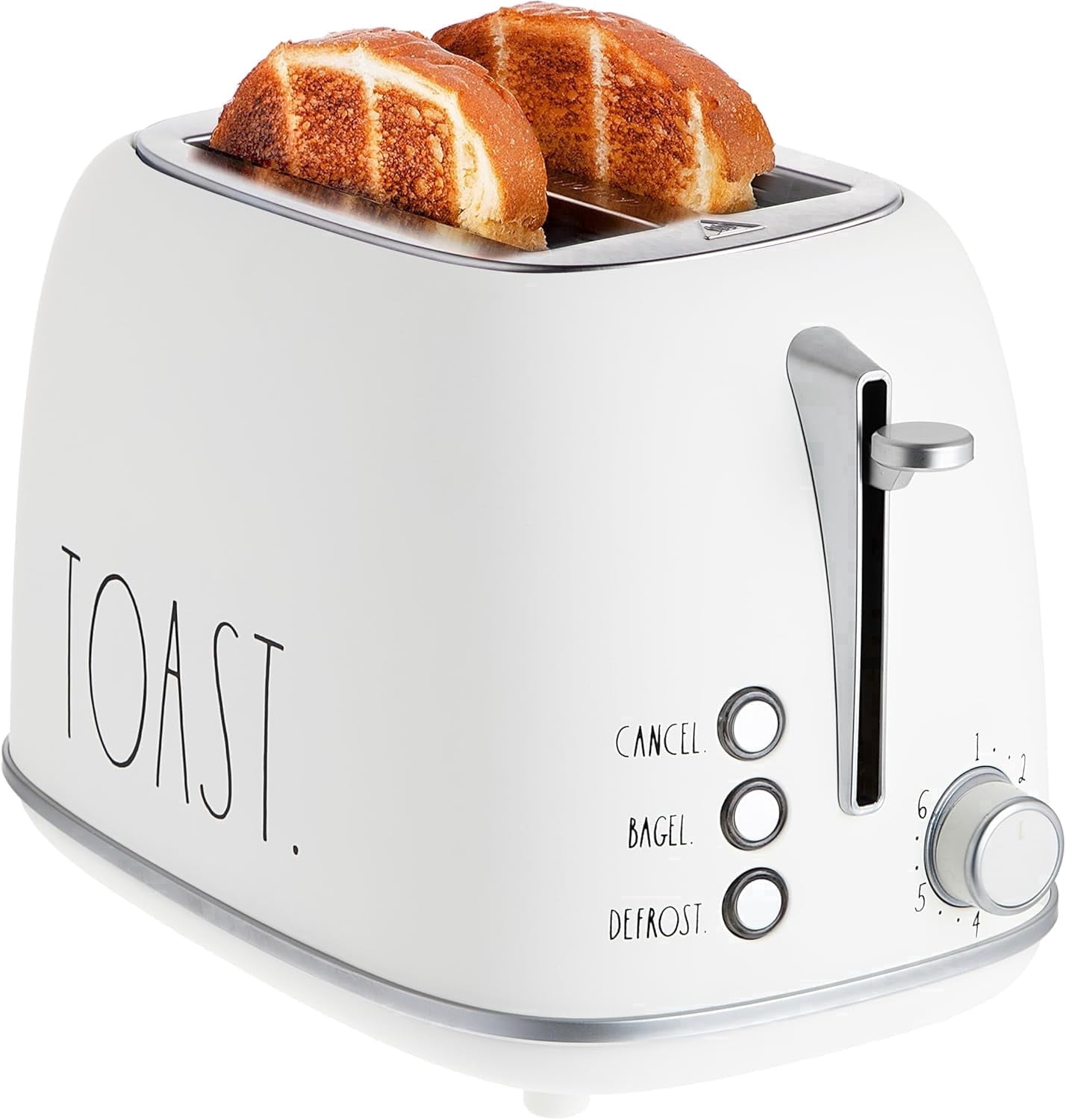 COOK WITH COLOR Retro Rounded 2 Slice Toaster, Stainless Steel Toaster with Wide Slots and 6 Browning Levels, White