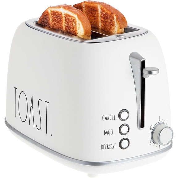 COOK WITH COLOR Retro Rounded 2 Slice Toaster, Stainless Steel Toaster with Wide Slots and 6 Browning Levels, White
