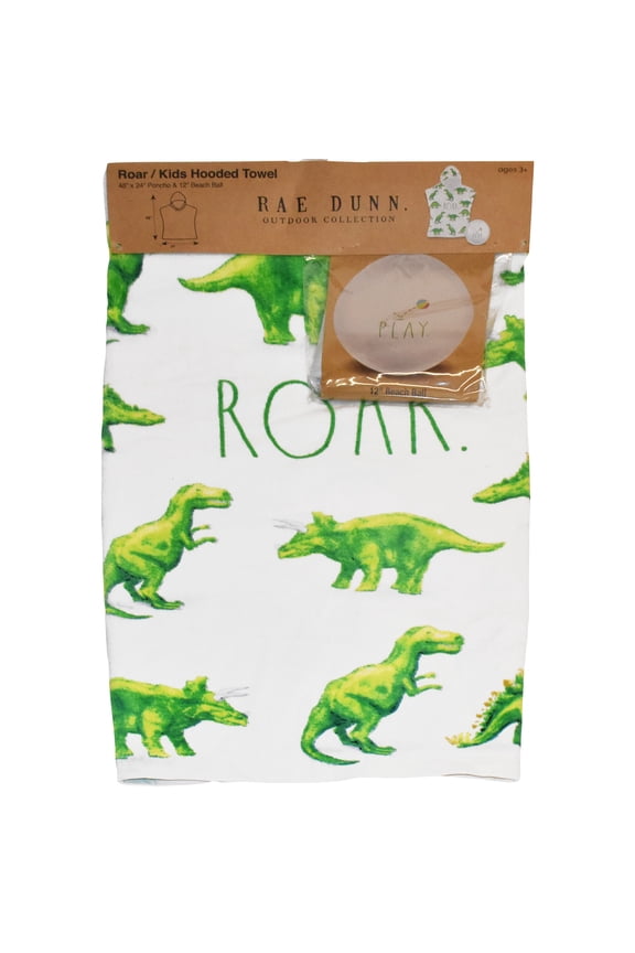 : Roar Kids Hooded Towel & 12" Beach Ball - Dinosaur 48"x 24" Poncho, Cotton Terry Beach Cover Up, Toddler 3+