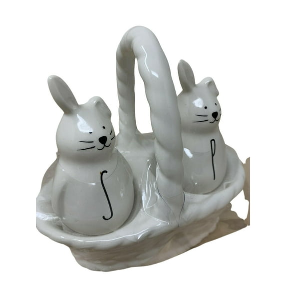 Rae Dunn SALT PEPPER - S & P -Bunny Shakers Easter White Ceramic Easter