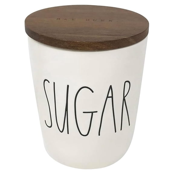 Rae Dunn SUGAR Ceramic and wood lid Cellar