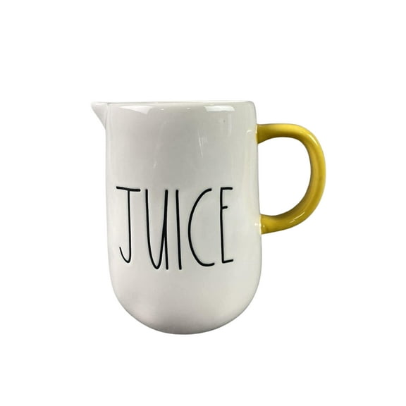 Rae Dunn Small JUICE Ceramic Pitcher 5" with yellow handle and Black LL Letters Kitchen