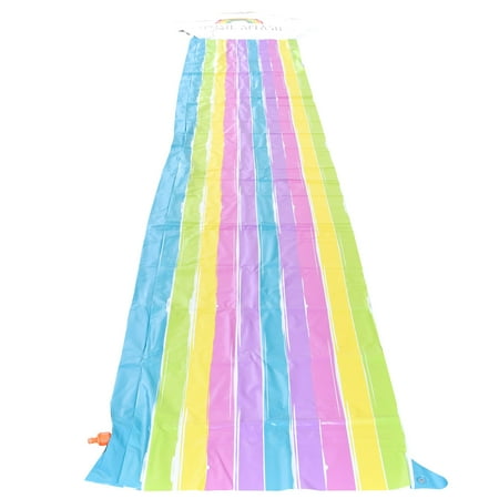 Rae Dunn: Splish Splash Rainbow Slide & Ride -16 Foot Water Slide Sprinkler, CocoNut Float, Durable Sliding Mat, Age 5+
