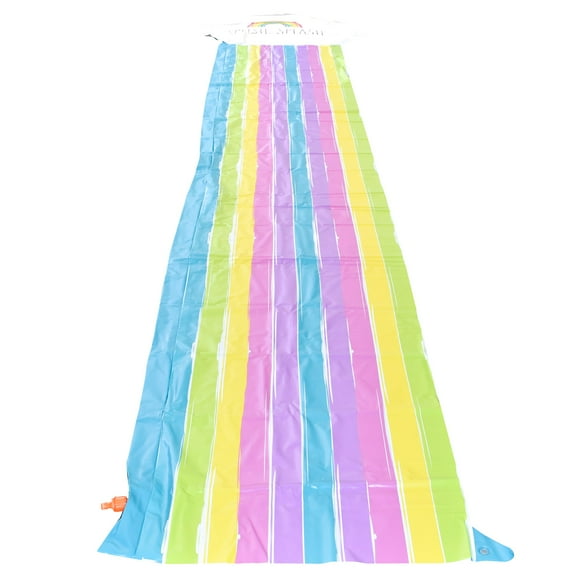 Rae Dunn: Splish Splash Rainbow Slide & Ride -16 Foot Water Slide Sprinkler, CocoNut Float, Durable Sliding Mat, Age 5+