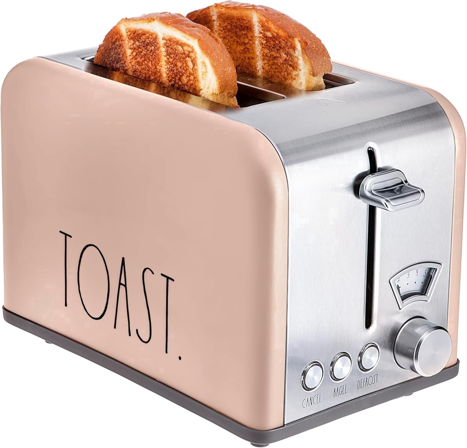 Rae Dunn Toaster, Stainless Steel 2 Slice Toaster with 5 Browning Levels, with Bagel, Defrost and Cancel Options, Blush