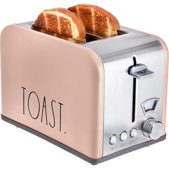 Rae Dunn Toaster, Stainless Steel 2 Slice Toaster with 5 Browning Levels, with Bagel, Defrost and Cancel Options, Blush