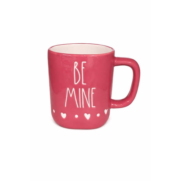 Rae Dunn Valentine's Day Coffee Mug, BE MINE, Berry Pink - Heart & Dot Design
