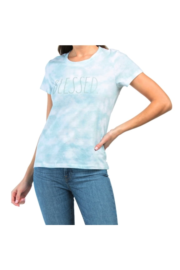 Women's Blessed Graphic Print Tie Dye Cotton T-shirt-Blue / S