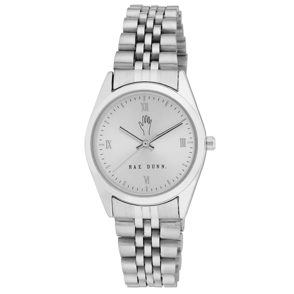 Rae Dunn Women's JULIA Silver 30mm Round Face Roman Numeral Link Watch