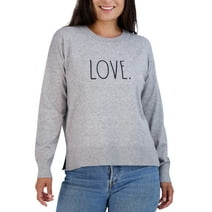 Rae Dunn Women's LOVE Knit Embroidered Sweater Crew Neck HiLo Pullover Long Sleeves
