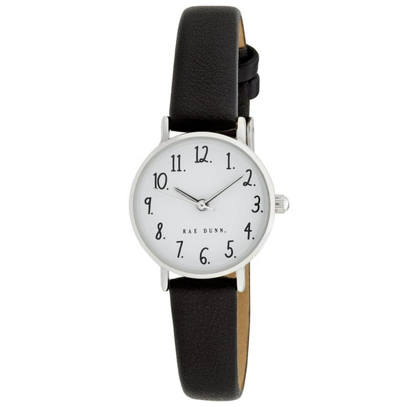 Rae Dunn Women's MEGAN Black 26mm Round Face Vegan Leather Strap Watch