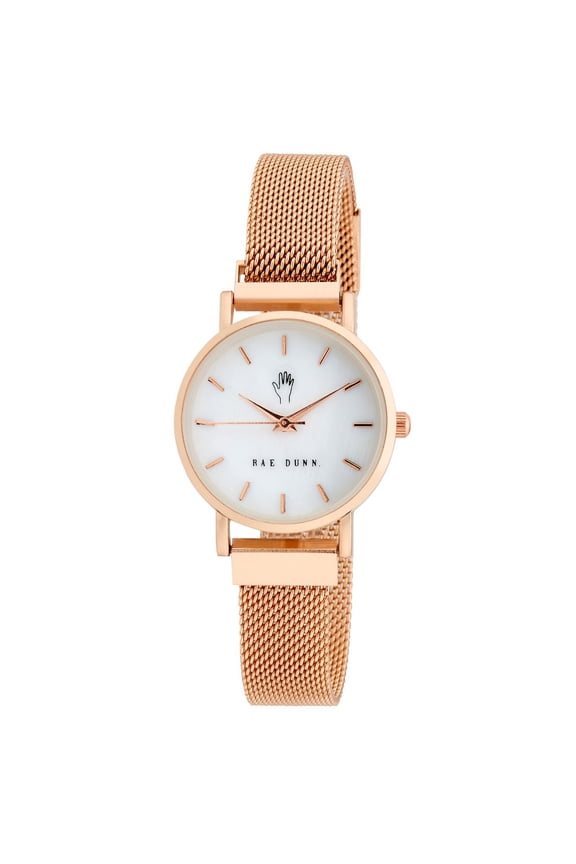 Women's TARA Rose Gold Sleek 29mm Round Face Mesh Magnetic Clasp Mesh Watch