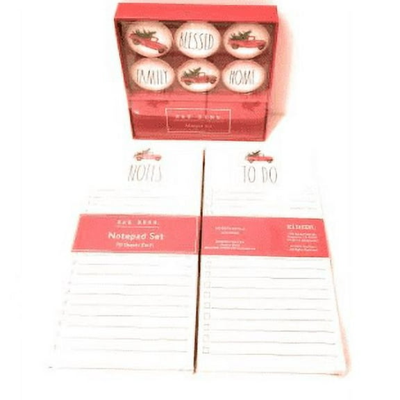 Rae Dunn by OCS Designs 6 Piece Glass Dome Christmas Magnet Set: RED TRUCK, FAMILY. BLESSED, HOME