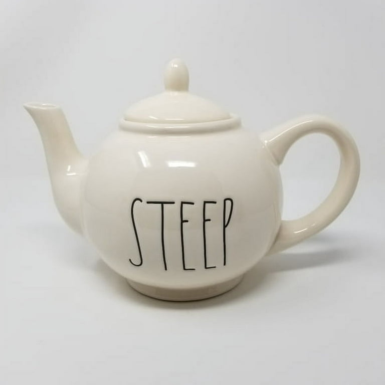 Rae Dunn white large ceramic STEEP teapot. 