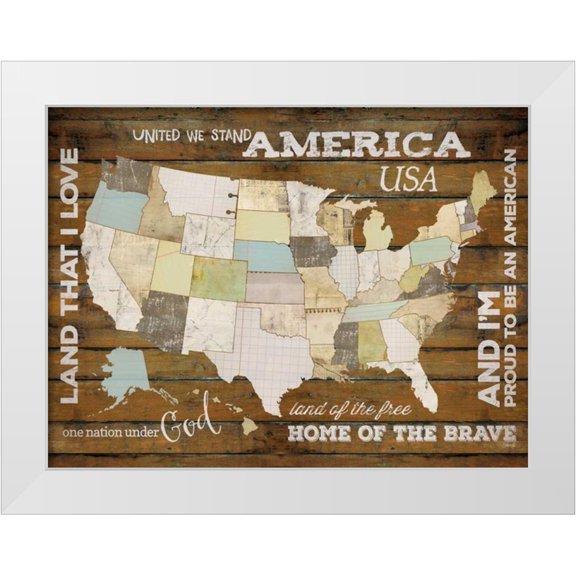 Rae, Marla 14x12 White Modern Wood Framed Museum Art Print Titled - Land That I Love USA Map