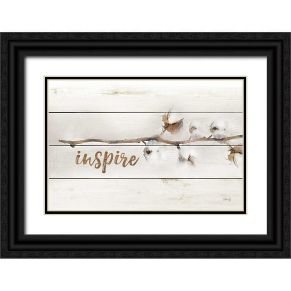 Rae, Marla 18x13 Black Ornate Wood Framed with Double Matting Museum Art Print Titled - Cotton Stems - Inspire