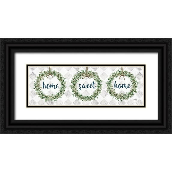 Rae, Marla 18x9 Black Ornate Wood Framed with Double Matting Museum Art Print Titled - Home Sweet Home Eucalyptus Wreaths