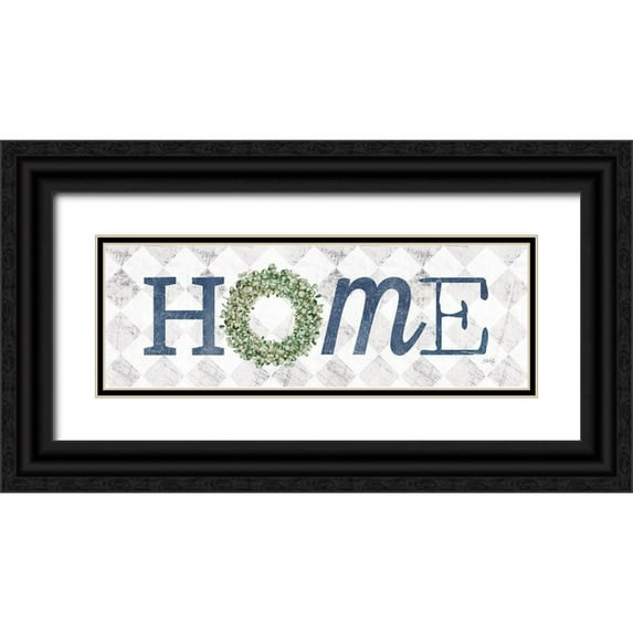 Rae, Marla 18x9 Black Ornate Wood Framed with Double Matting Museum Art Print Titled - Home with Eucalyptus Wreath I