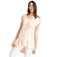 thumbnail image 1 of Rae Mode Womens Knit Gauze V-neck Hi-Lo Tie Dye Short Sleeve Top (Peach, Small), 1 of 2